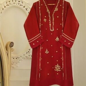 Agha Noor Red Elegent embroidered Shirt Eid Party wear Pakistani